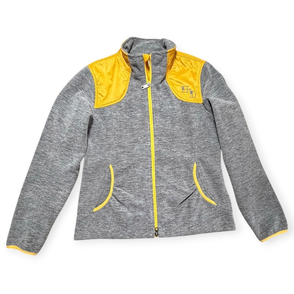Harley-Davidson Womens Gray Fleece Yellow Quilted Shoulder Zip Jacket Medium - Picture 1 of 8